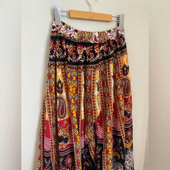 Boho Mixed Print Wide-Leg Crop Culotte Pant Size Small Festival - Picture 5 of 8